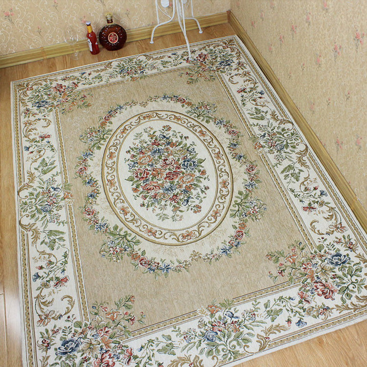 Lisslune | Victorian living room carpet Multicolored peony carpet Cotton Machine washable Non-slip back Carpet
