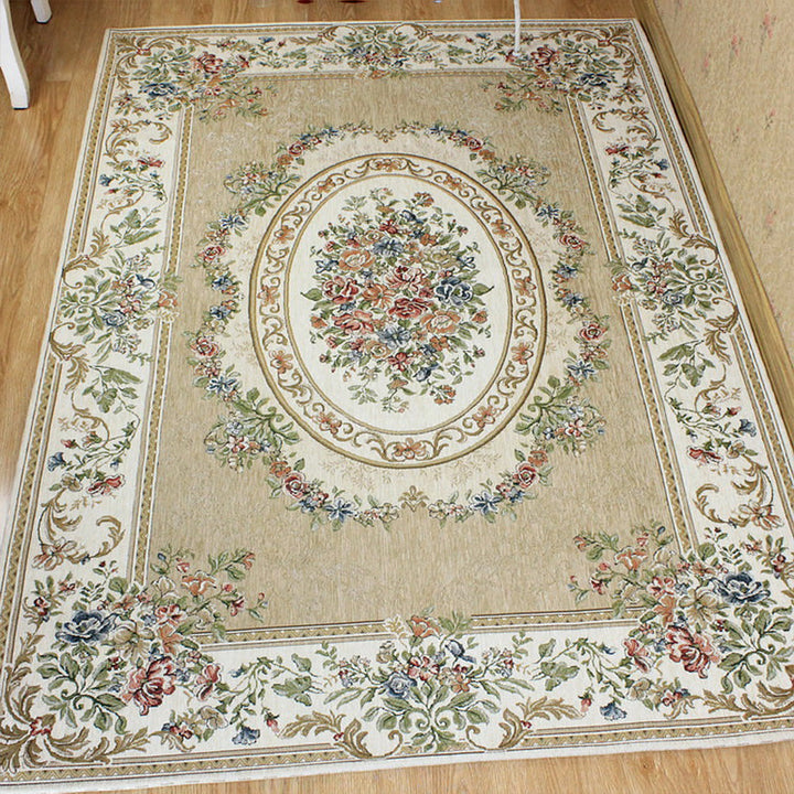 Lisslune | Victorian living room carpet Multicolored peony carpet Cotton Machine washable Non-slip back Carpet