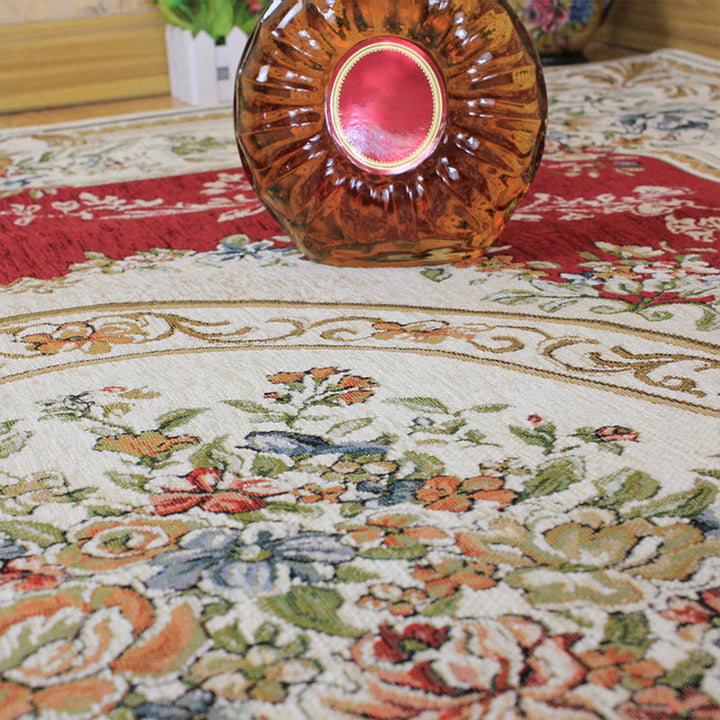 Lisslune | Victorian living room carpet Multicolored peony carpet Cotton Machine washable Non-slip back Carpet