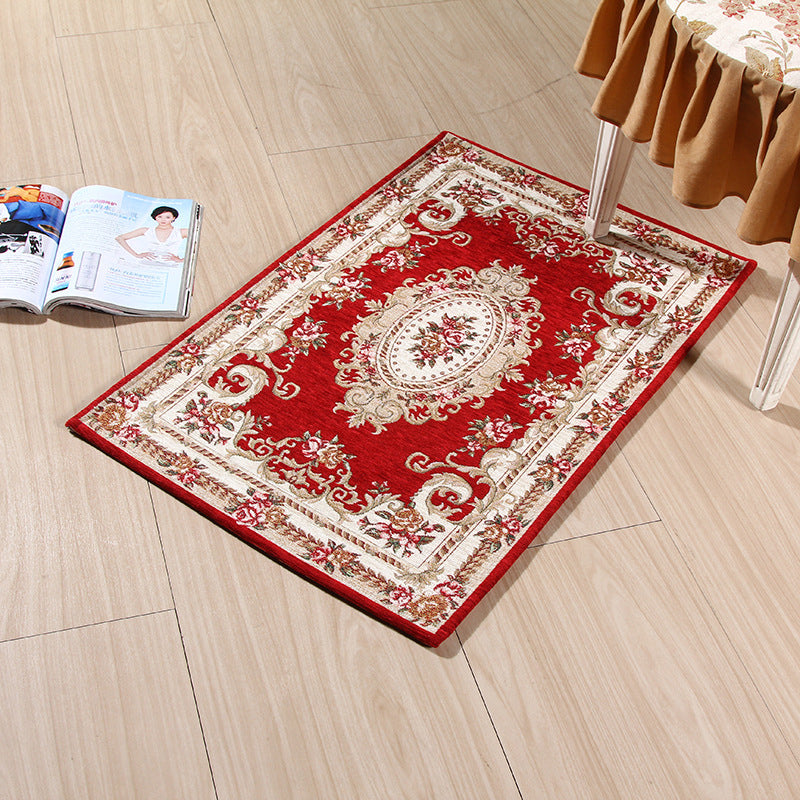 Lisslune | Multicolored Doormat Traditional Peonies Rug Polyester Stain Resistant Non-Slip Backing Washable Rug
