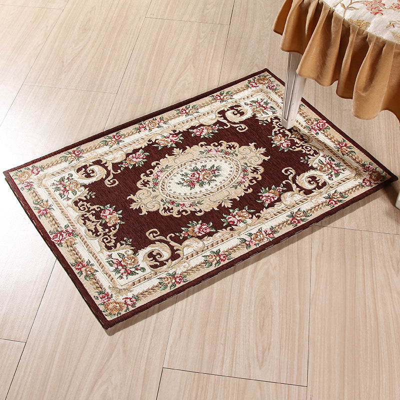 Lisslune | Multicolored Doormat Traditional Peonies Rug Polyester Stain Resistant Non-Slip Backing Washable Rug