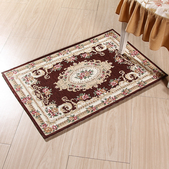 Lisslune | Multicolored Doormat Traditional Peonies Rug Polyester Stain Resistant Non-Slip Backing Washable Rug