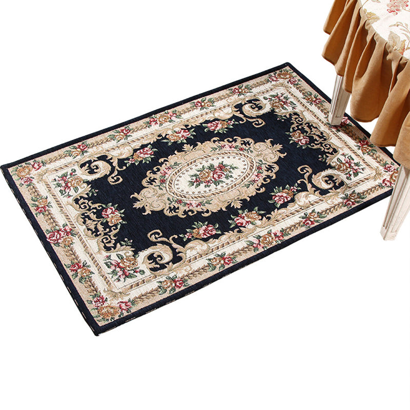 Lisslune | Multicolored Doormat Traditional Peonies Rug Polyester Stain Resistant Non-Slip Backing Washable Rug