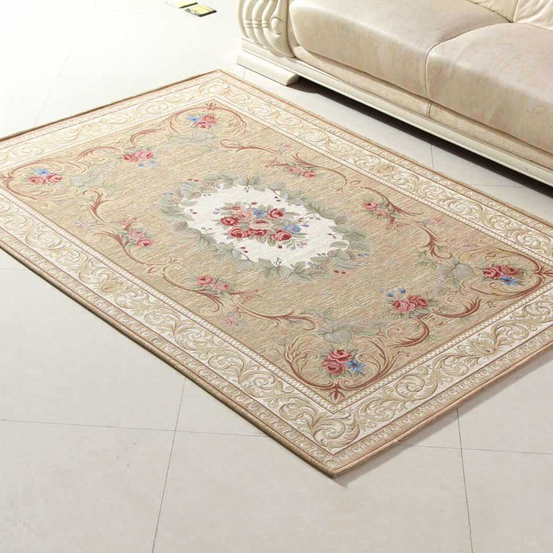 Lisslune | Multicolored Doormat Traditional Peonies Rug Polyester Stain Resistant Non-Slip Backing Washable Rug