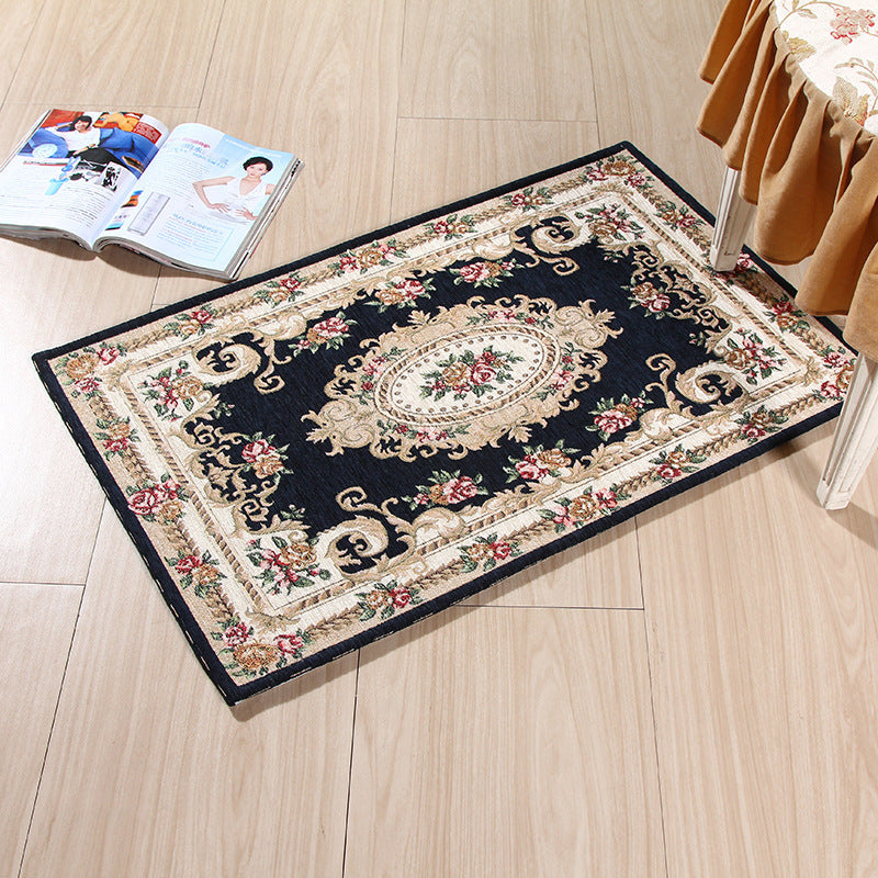 Lisslune | Multicolored Doormat Traditional Peonies Rug Polyester Stain Resistant Non-Slip Backing Washable Rug