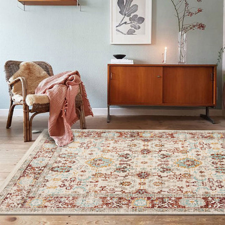 Lisslune | Worn Moroccan Rug Multicolored Patterned Rug Non-Slip Machine Washable Stain Resistant Rug for Home