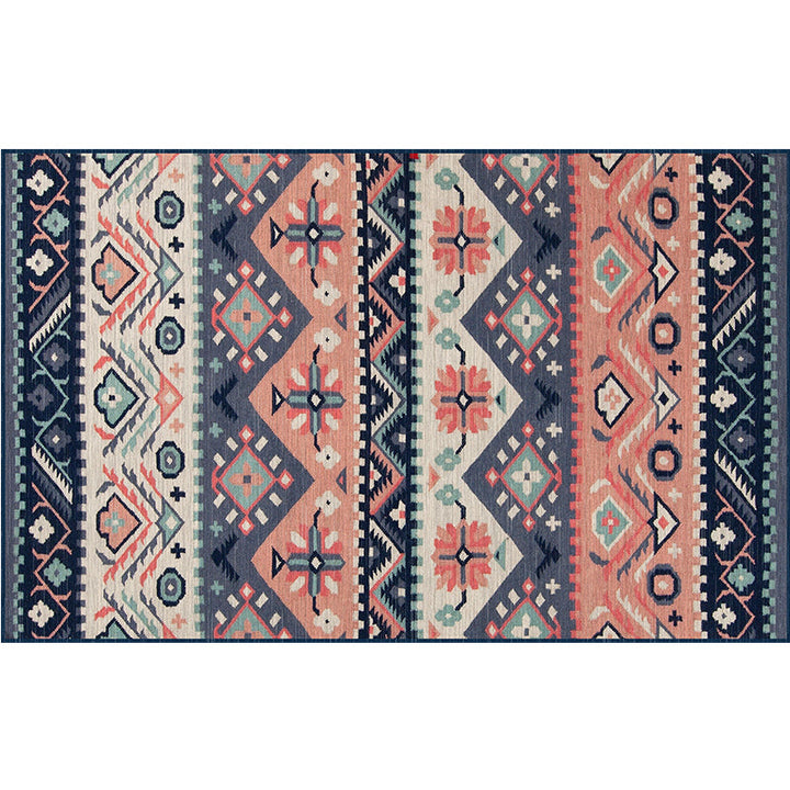 Lisslune | Worn Moroccan Rug Multicolored Patterned Rug Non-Slip Machine Washable Stain Resistant Rug for Home