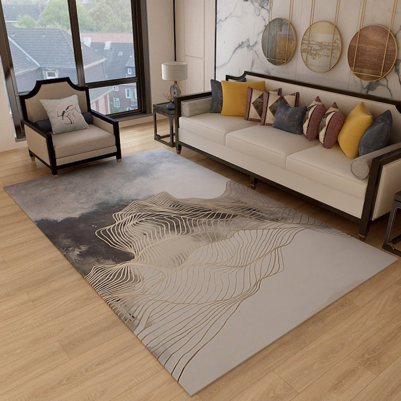 Lisslune | Asian abstract flowing print carpet Multicolor synthetic carpet pet-friendly washable non-slip flooring for living room