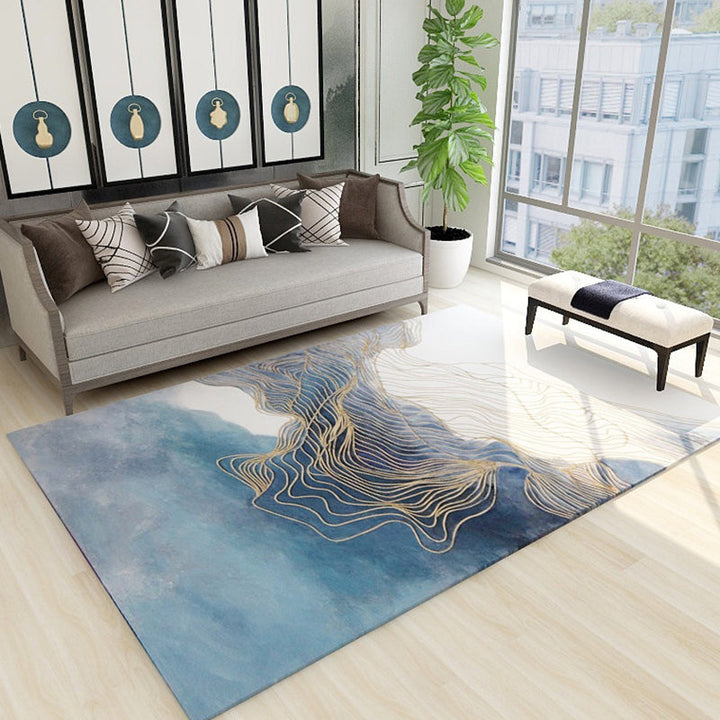 Lisslune | Asian abstract flowing print carpet Multicolor synthetic carpet pet-friendly washable non-slip flooring for living room