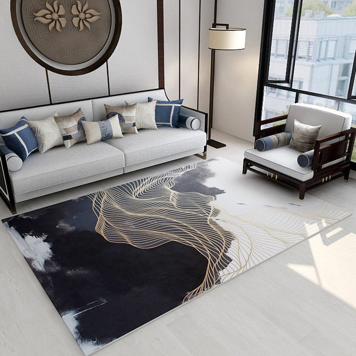 Lisslune | Asian abstract flowing print carpet Multicolor synthetic carpet pet-friendly washable non-slip flooring for living room