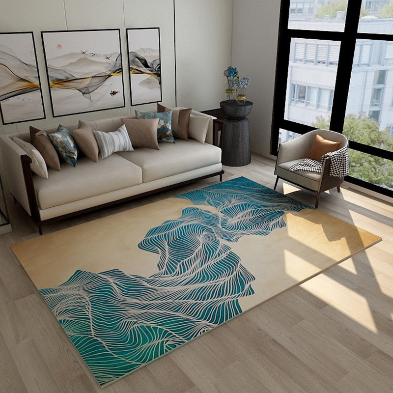 Lisslune | Asian abstract flowing print carpet Multicolor synthetic carpet pet-friendly washable non-slip flooring for living room