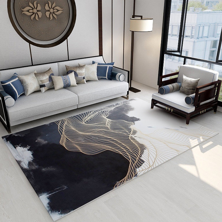 Lisslune | Asian abstract flowing print carpet Multicolor synthetic carpet pet-friendly washable non-slip flooring for living room