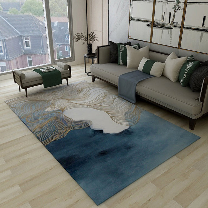 Lisslune | Asian abstract flowing print carpet Multicolor synthetic carpet pet-friendly washable non-slip flooring for living room