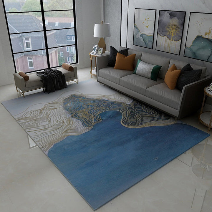 Lisslune | Asian abstract flowing print carpet Multicolor synthetic carpet pet-friendly washable non-slip flooring for living room
