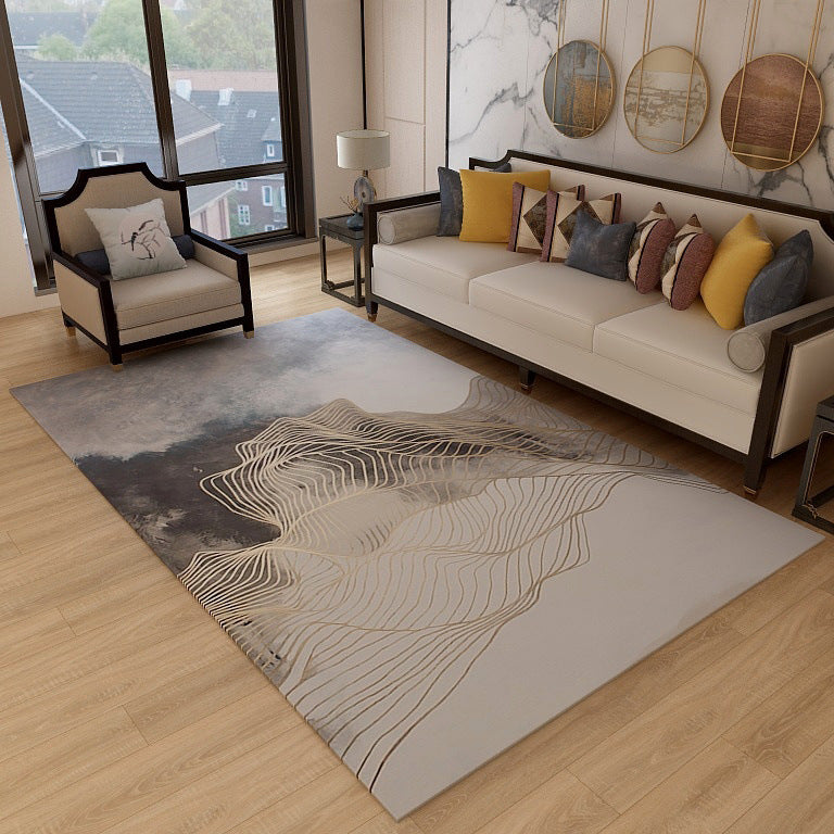 Lisslune | Asian abstract flowing print carpet Multicolor synthetic carpet pet-friendly washable non-slip flooring for living room