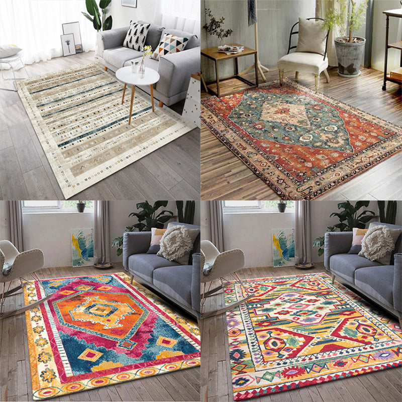 Lisslune | Exotic antique carpet multicolored geometric print rug non-slip back pet-friendly machine washable rug for large room