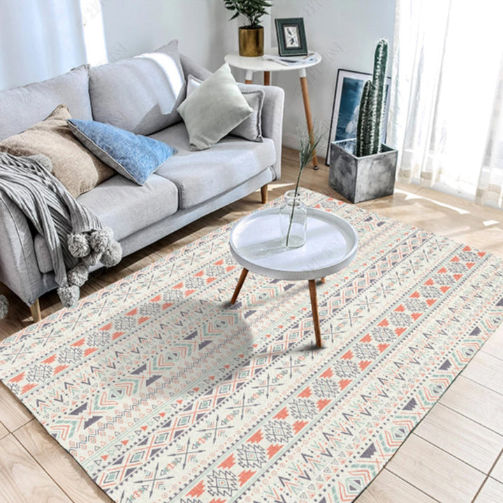 Lisslune | Exotic antique carpet multicolored geometric print rug non-slip back pet-friendly machine washable rug for large room