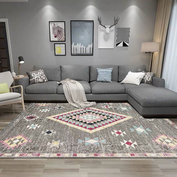 Lisslune | Exotic antique carpet multicolored geometric print rug non-slip back pet-friendly machine washable rug for large room