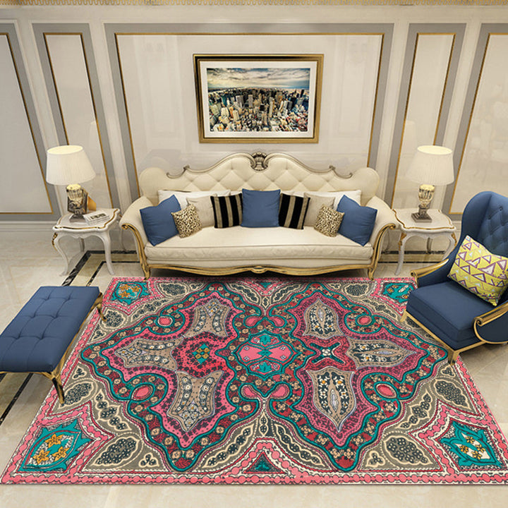 Lisslune | Nostalgia Chamber Rug Multicolored Jacquard Rug Synthetic Pet Friendly Non-Slip Back Machine Washable Rug