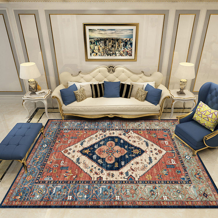 Lisslune | Nostalgia Chamber Rug Multicolored Jacquard Rug Synthetic Pet Friendly Non-Slip Back Machine Washable Rug