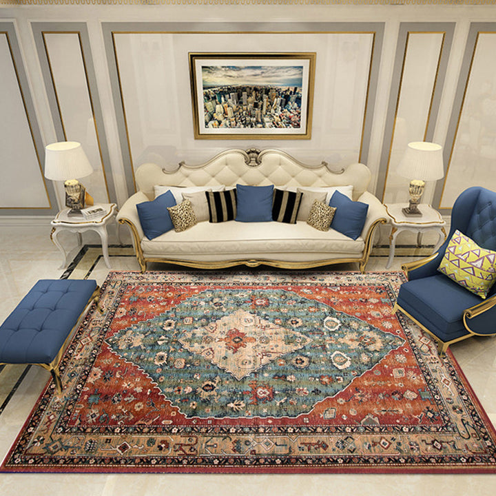 Lisslune | Nostalgia Chamber Rug Multicolored Jacquard Rug Synthetic Pet Friendly Non-Slip Back Machine Washable Rug