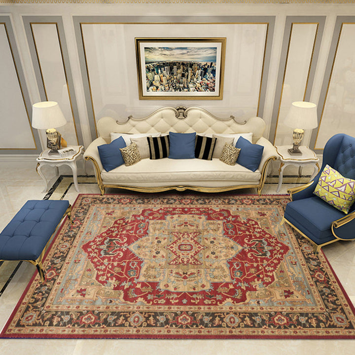 Lisslune | Nostalgia Chamber Rug Multicolored Jacquard Rug Synthetic Pet Friendly Non-Slip Back Machine Washable Rug