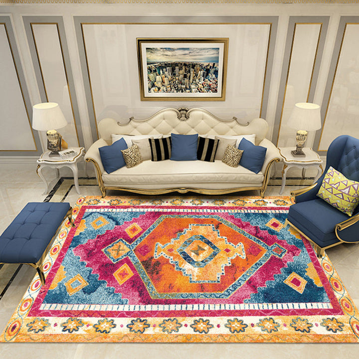 Lisslune | Nostalgia Chamber Rug Multicolored Jacquard Rug Synthetic Pet Friendly Non-Slip Back Machine Washable Rug