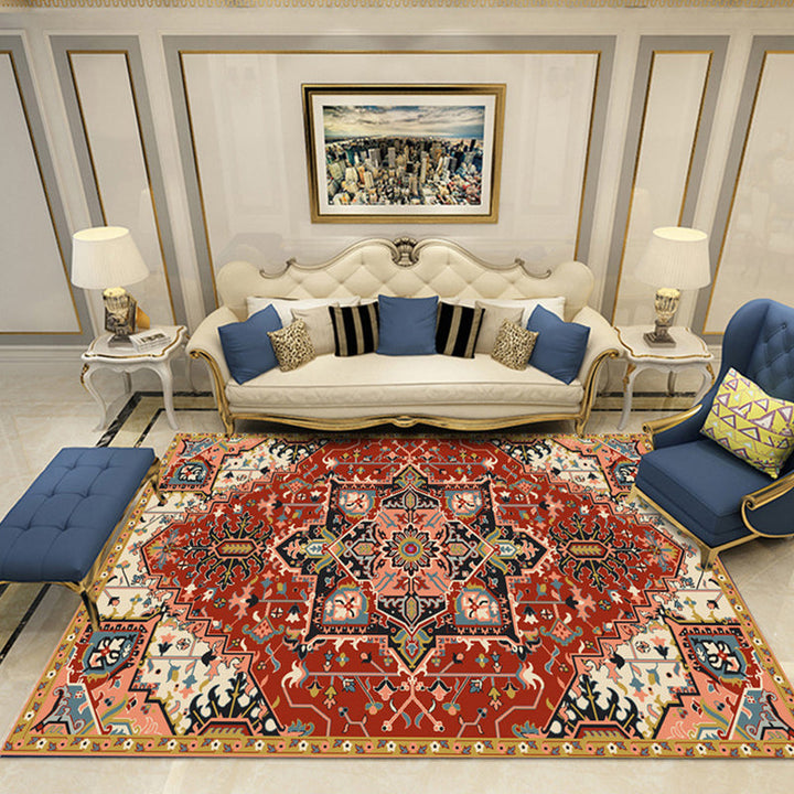 Lisslune | Nostalgia Chamber Rug Multicolored Jacquard Rug Synthetic Pet Friendly Non-Slip Back Machine Washable Rug