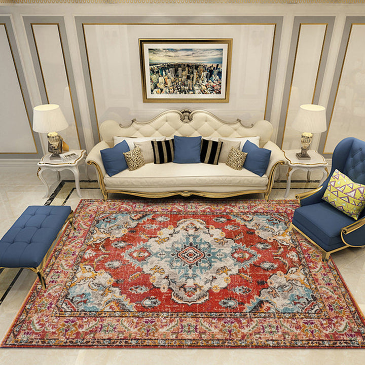 Lisslune | Nostalgia Chamber Rug Multicolored Jacquard Rug Synthetic Pet Friendly Non-Slip Back Machine Washable Rug