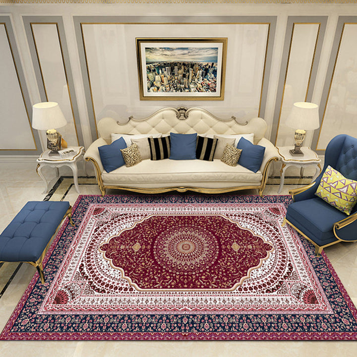 Lisslune | Nostalgia Chamber Rug Multicolored Jacquard Rug Synthetic Pet Friendly Non-Slip Back Machine Washable Rug