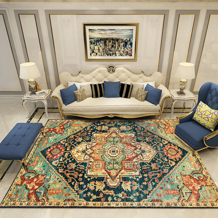 Lisslune | Nostalgia Chamber Rug Multicolored Jacquard Rug Synthetic Pet Friendly Non-Slip Back Machine Washable Rug