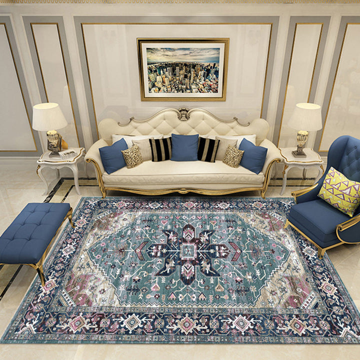 Lisslune | Nostalgia Chamber Rug Multicolored Jacquard Rug Synthetic Pet Friendly Non-Slip Back Machine Washable Rug