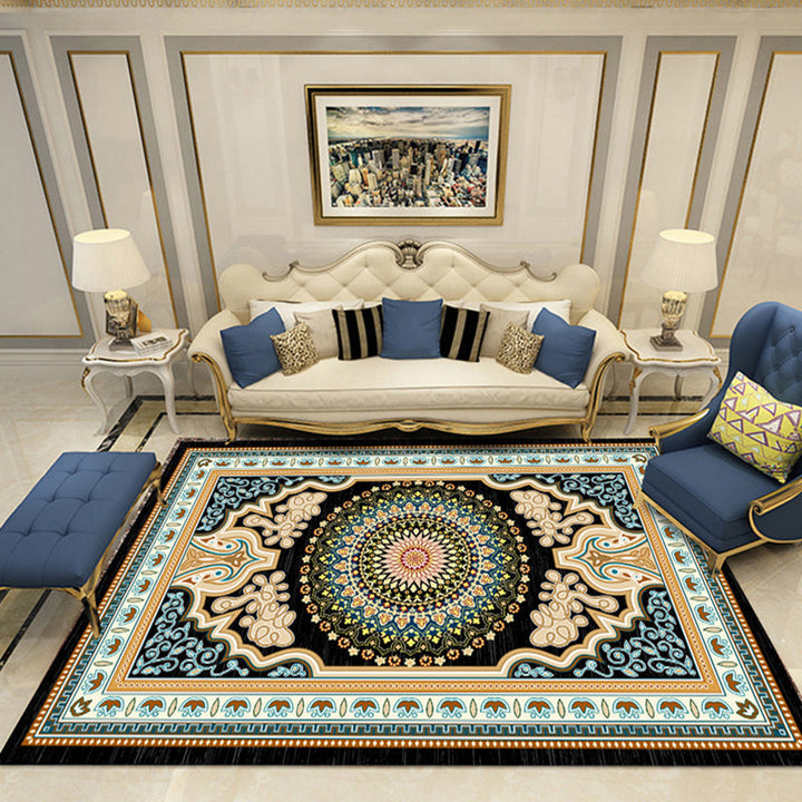 Lisslune | Nostalgia Chamber Rug Multicolored Jacquard Rug Synthetic Pet Friendly Non-Slip Back Machine Washable Rug