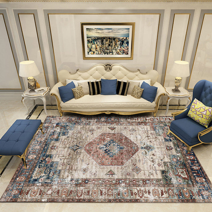Lisslune | Nostalgia Chamber Rug Multicolored Jacquard Rug Synthetic Pet Friendly Non-Slip Back Machine Washable Rug