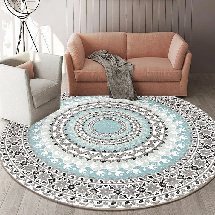 Lisslune | Stylish Mandala Print Rug Multicolored Moroccan Rug Polypropylene Stain Resistant Pet Friendly Non-Slip Backing Rug for Home