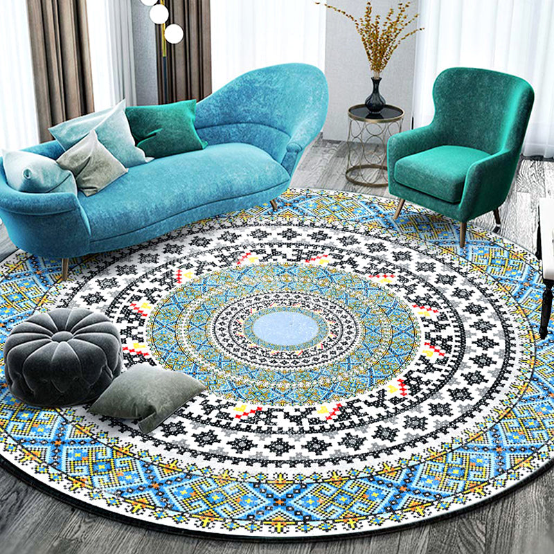 Lisslune | Stylish Mandala Print Rug Multicolored Moroccan Rug Polypropylene Stain Resistant Pet Friendly Non-Slip Backing Rug for Home
