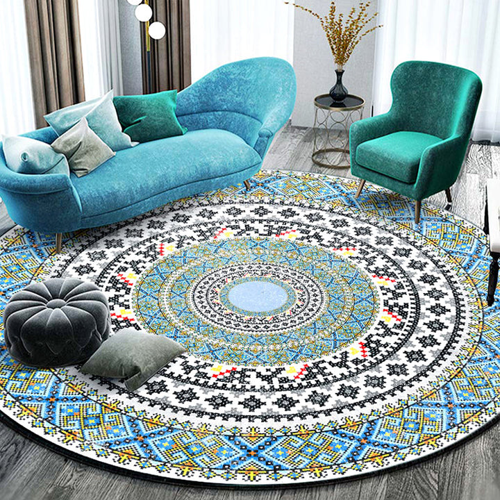 Lisslune | Stylish Mandala Print Rug Multicolored Moroccan Rug Polypropylene Stain Resistant Pet Friendly Non-Slip Backing Rug for Home