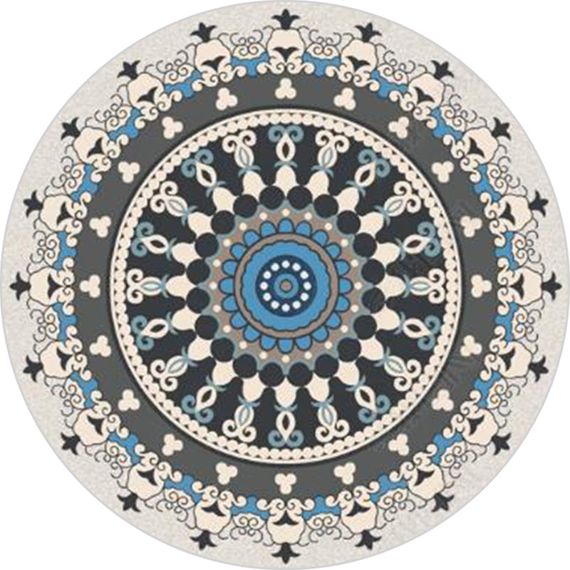 Lisslune | Stylish Mandala Print Rug Multicolored Moroccan Rug Polypropylene Stain Resistant Pet Friendly Non-Slip Backing Rug for Home