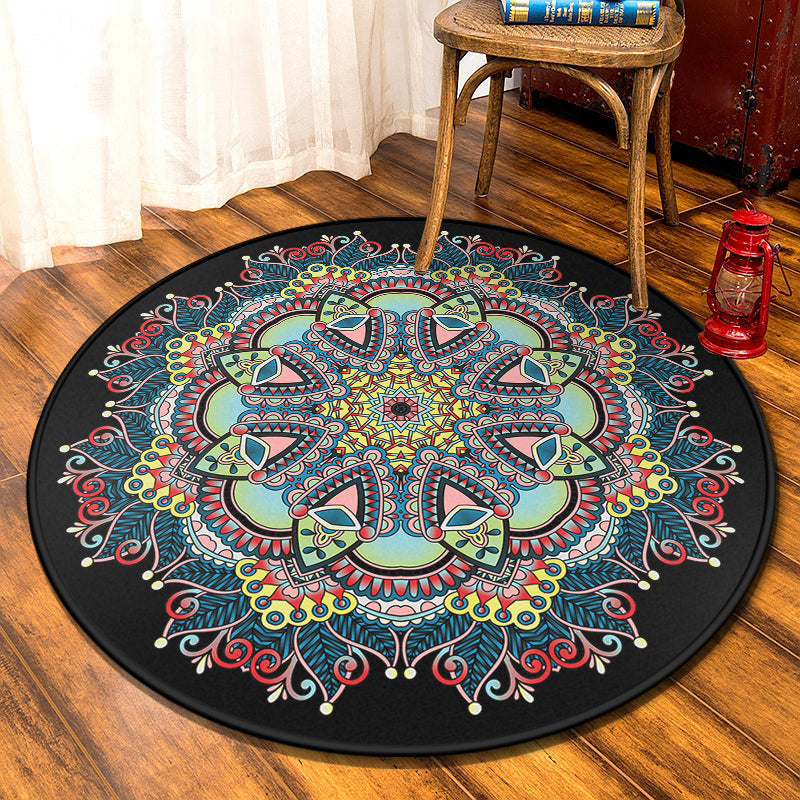 Lisslune | Retro Moroccan Style Rug Multi-Colors Mandala Rug stain-resistant machine washable non-slip backing rug for the door
