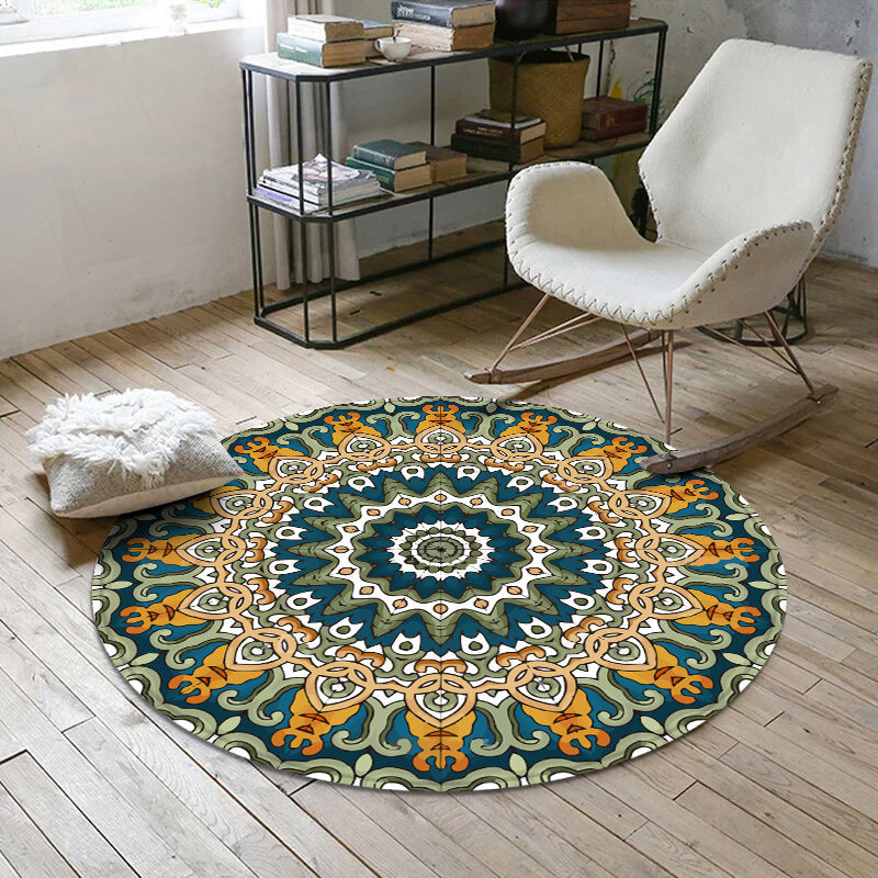 Lisslune | Aesthetic Mandala Rug Multicolored Moroccan Rug Polyester Non-slip Back Washable Stain-resistant Rug for Room