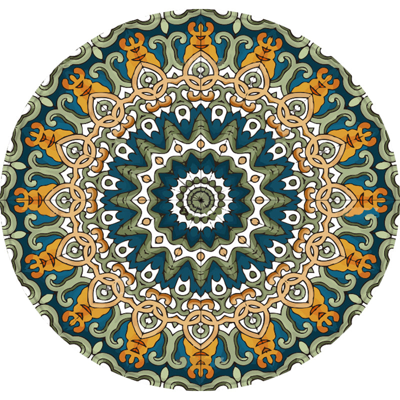 Lisslune | Aesthetic Mandala Rug Multicolored Moroccan Rug Polyester Non-slip Back Washable Stain-resistant Rug for Room