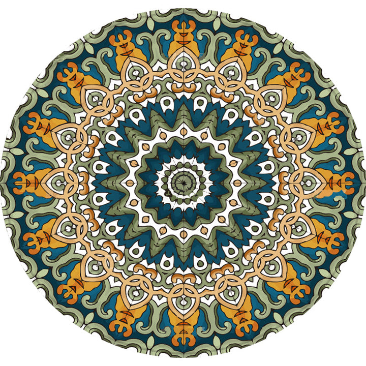 Lisslune | Aesthetic Mandala Rug Multicolored Moroccan Rug Polyester Non-slip Back Washable Stain-resistant Rug for Room