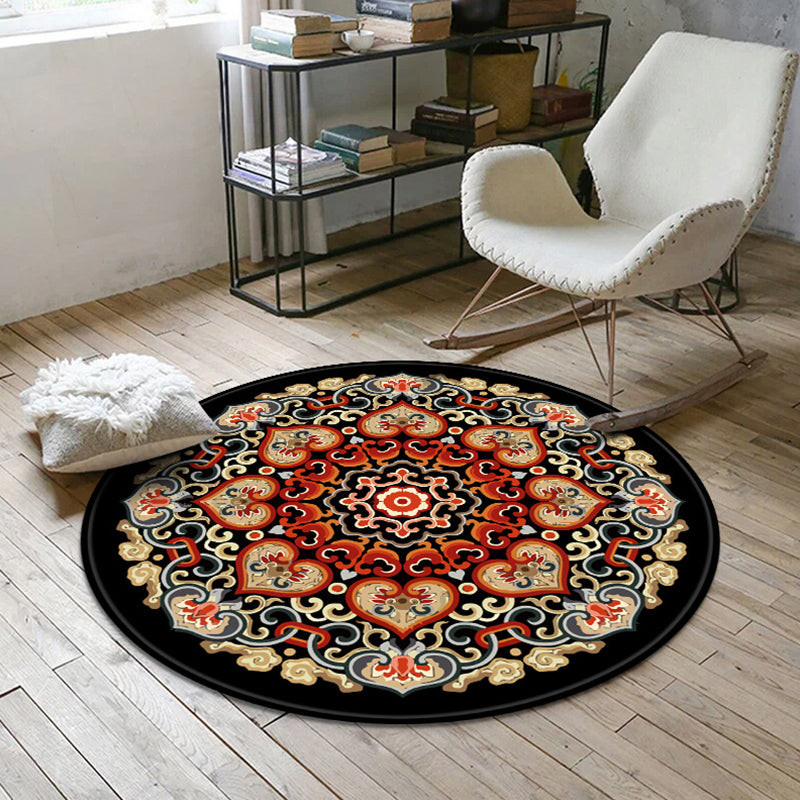 Lisslune | Aesthetic Mandala Rug Multicolored Moroccan Rug Polyester Non-slip Back Washable Stain-resistant Rug for Room