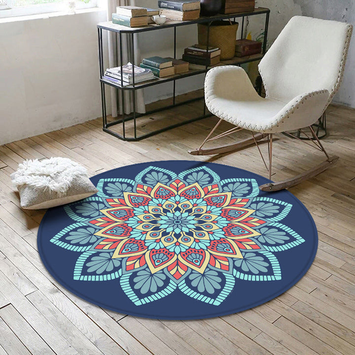 Lisslune | Aesthetic Mandala Rug Multicolored Moroccan Rug Polyester Non-slip Back Washable Stain-resistant Rug for Room