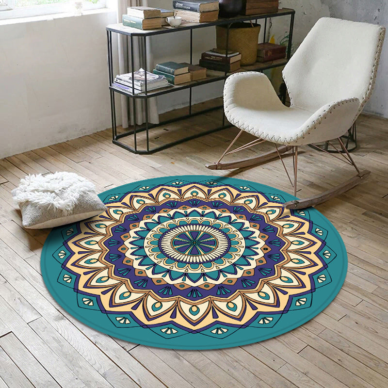 Lisslune | Aesthetic Mandala Rug Multicolored Moroccan Rug Polyester Non-slip Back Washable Stain-resistant Rug for Room