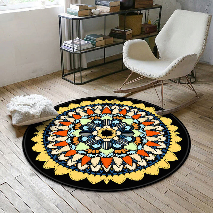 Lisslune | Aesthetic Mandala Rug Multicolored Moroccan Rug Polyester Non-slip Back Washable Stain-resistant Rug for Room