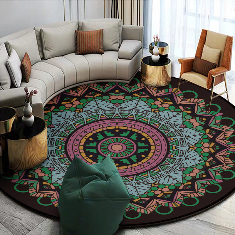 Lisslune | Exotic Mandala EKRAN RUG Multicolor Persian Carpet Synthetic Washable Pet-Friendly Non-Slip Rug for Living Room