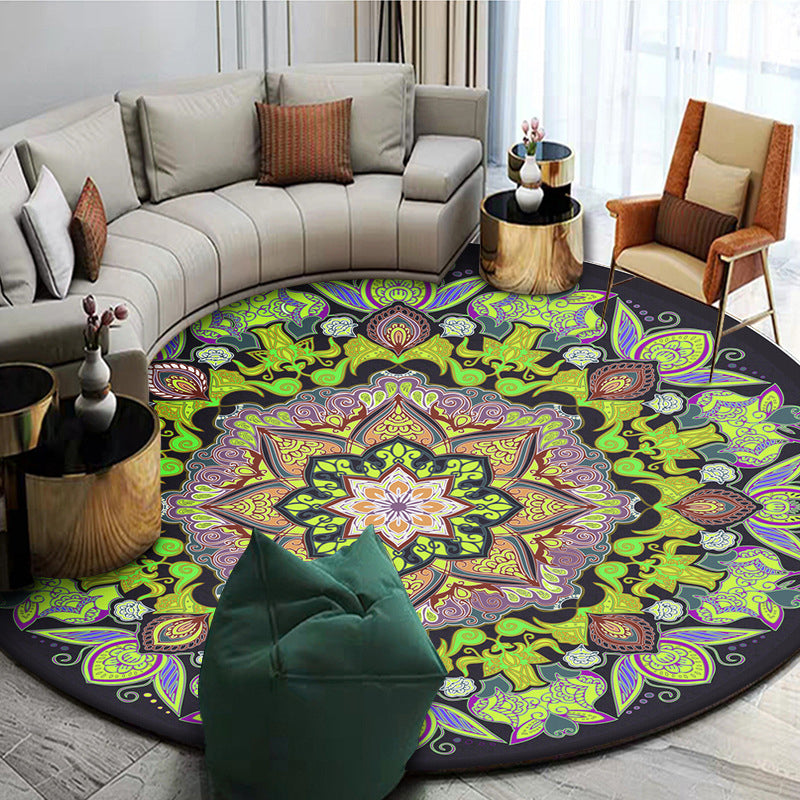 Lisslune | Exotic Mandala EKRAN RUG Multicolor Persian Carpet Synthetic Washable Pet-Friendly Non-Slip Rug for Living Room