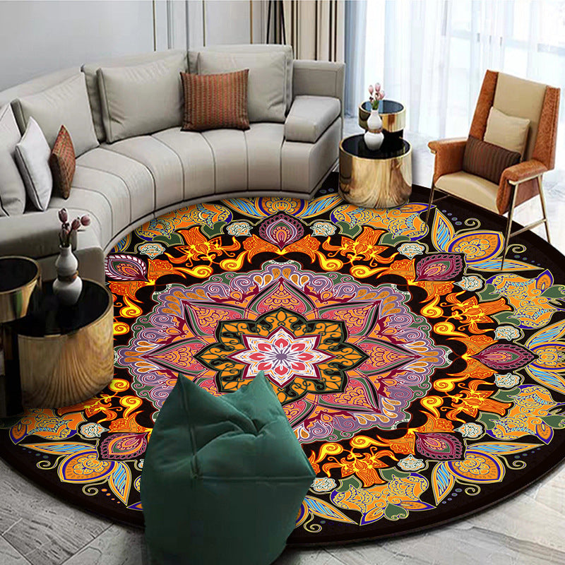 Lisslune | Exotic Mandala EKRAN RUG Multicolor Persian Carpet Synthetic Washable Pet-Friendly Non-Slip Rug for Living Room