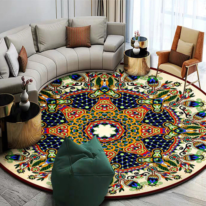 Lisslune | Exotic Mandala EKRAN RUG Multicolor Persian Carpet Synthetic Washable Pet-Friendly Non-Slip Rug for Living Room